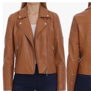 EUC 7 for All Mankind Brown Faux Leather Moto Full Zip Jacket Size Large
